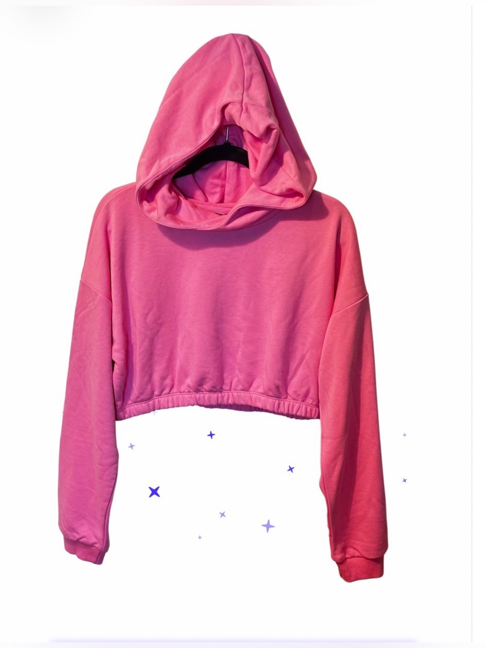 Naked Wardrobe Pink Cropped Hoodie Sweatshirt 1X NWOT Can be worn M—L Flattering